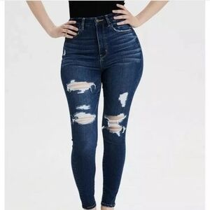 American Eagle High waisted curvy dark blue distressed leggings size 14